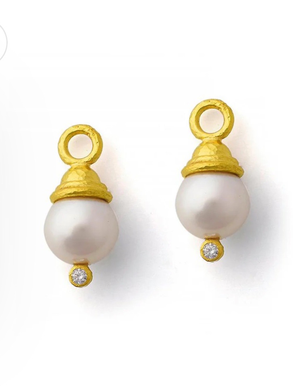 Gold Pearl Drop Charm Earrings with Crystal Accent